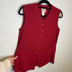 Coldwater Creek Red Linen Blend Button Front Vest Sleeveless Top Womens 10 USA